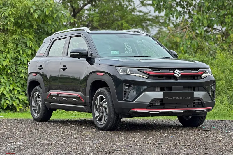 Black Maruti Suzuki Brezza compact SUV parked outdoors